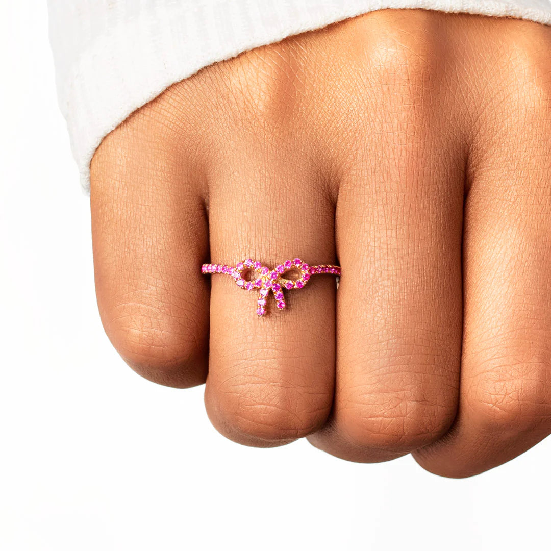 Pink Pavé Bow Ring - Rosa Pavé Schleifenring