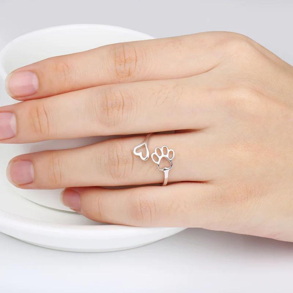 Damen Verstellbarer Offener Ring mit Herz- und Pfoten-Motiv