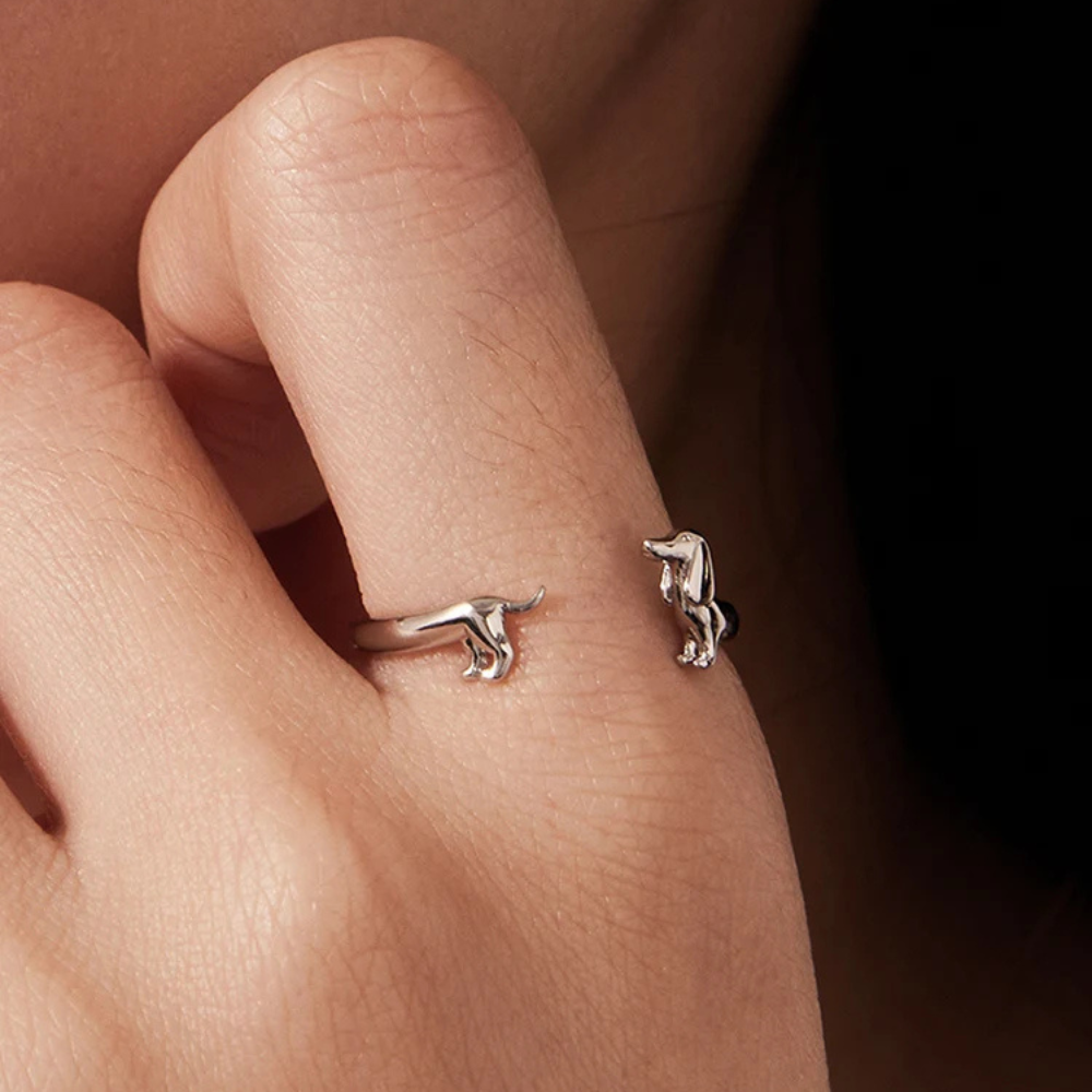 Damen Verstellbarer Offener Ring mit Dackel-Motiv