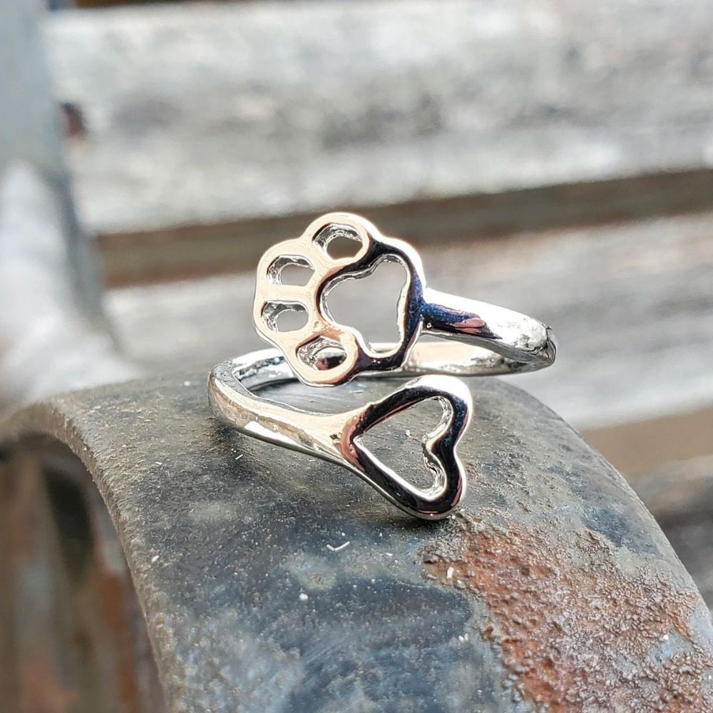 Damen Verstellbarer Offener Ring mit Herz- und Pfoten-Motiv
