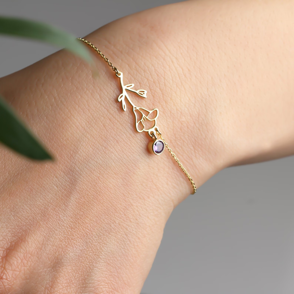 Geburtstag Blume Armband - Armband mit Geburtsstein und Blume