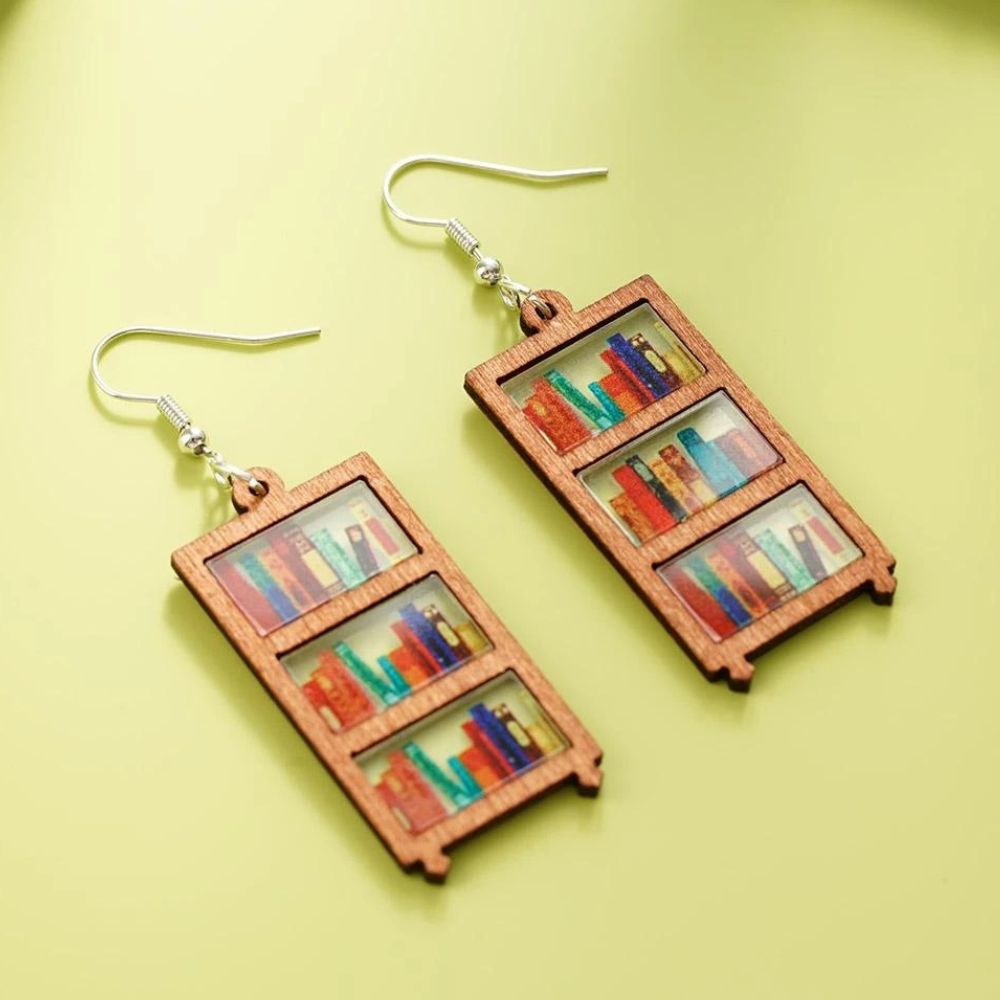 Damen Ohrringe mit Buch- und Bibliotheksmotiv
