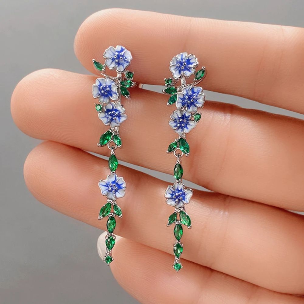 Damen Kettenohrringe mit Blumenmotiv - Paar