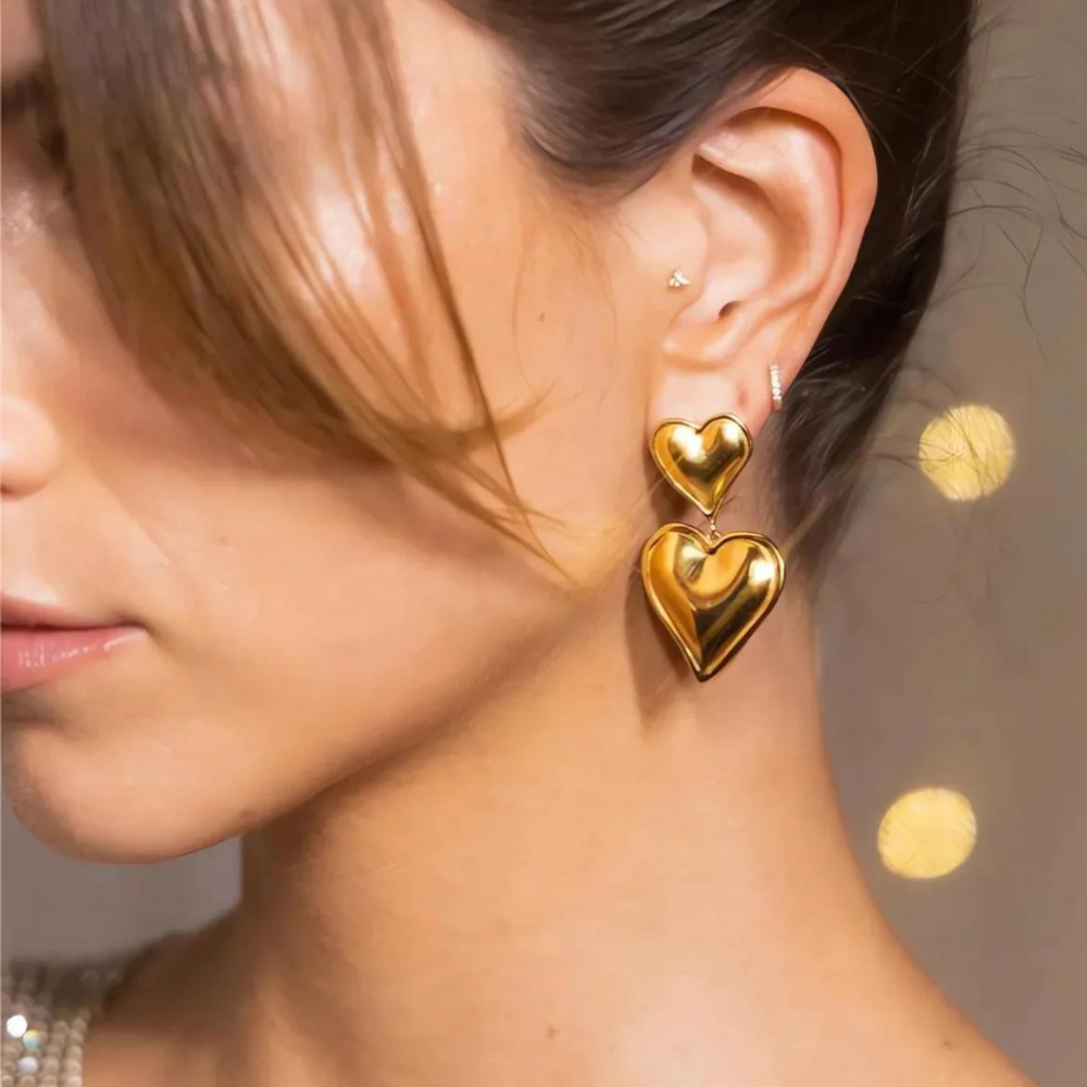 Double Heart Statement Ohrringe - Statement-Ohrring mit zwei Herzen