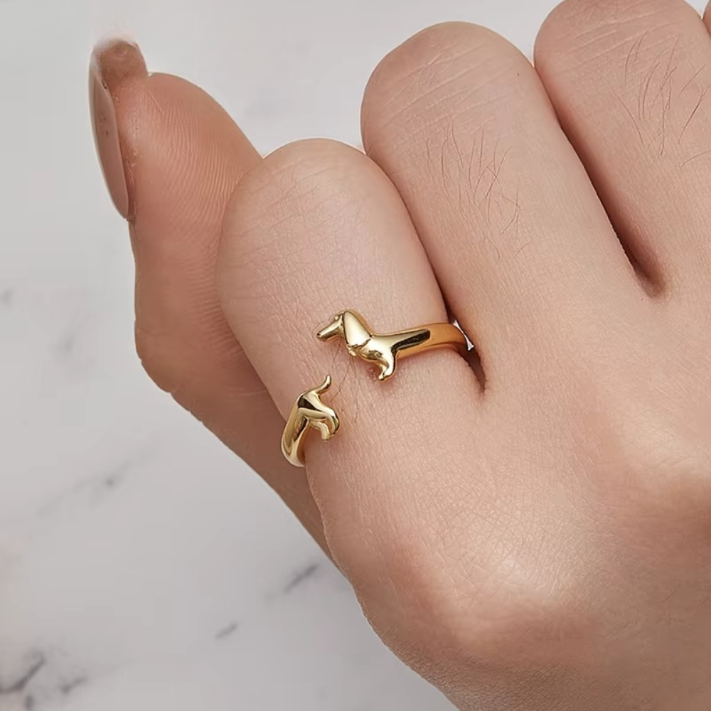 Damen Verstellbarer Offener Ring mit Dackel-Motiv