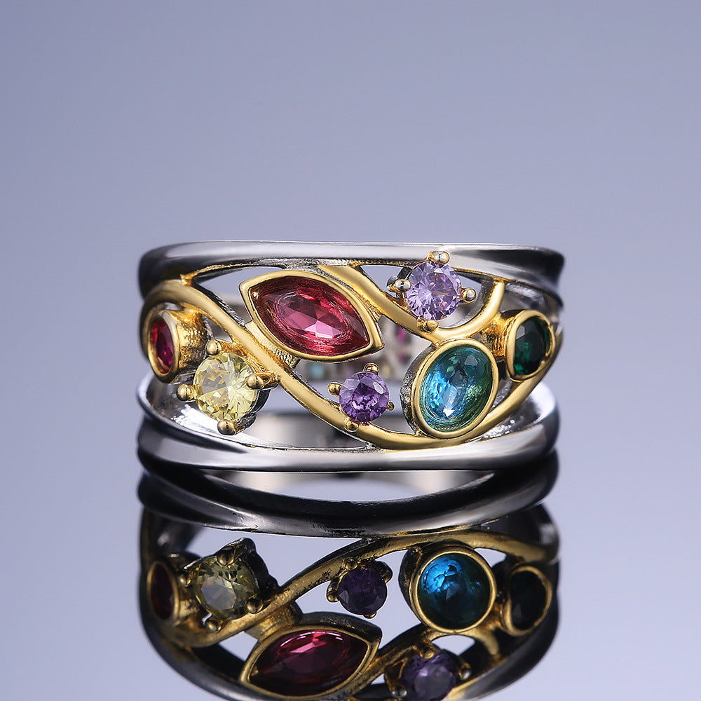 Zelina – Vintage Zweifarbiger Ring mit Funkelnden Mehrfarbigen Zirkonias
