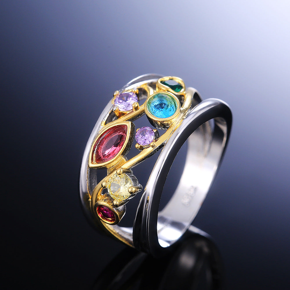 Zelina – Vintage Zweifarbiger Ring mit Funkelnden Mehrfarbigen Zirkonias