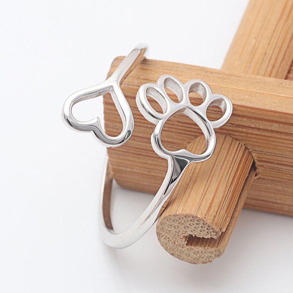 Damen Verstellbarer Offener Ring mit Herz- und Pfoten-Motiv