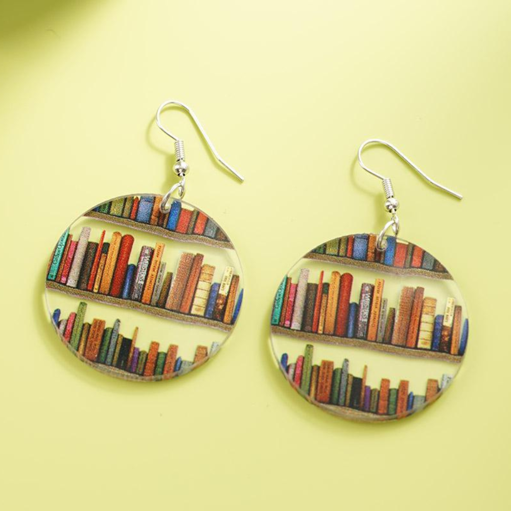 Damen Ohrringe mit Buch- und Bibliotheksmotiv