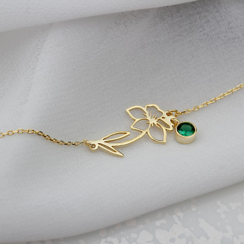 Geburtstag Blume Armband - Armband mit Geburtsstein und Blume