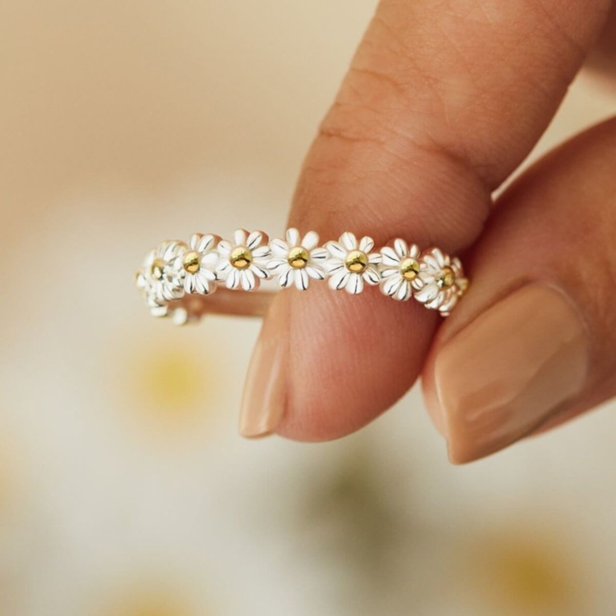 Damen Verstellbarer Gänseblümchen-Ring mit Blumenmotiv