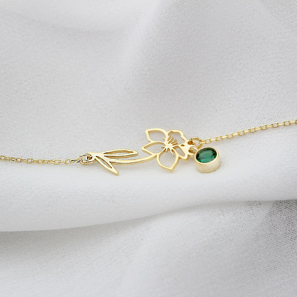 Geburtstag Blume Armband - Armband mit Geburtsstein und Blume
