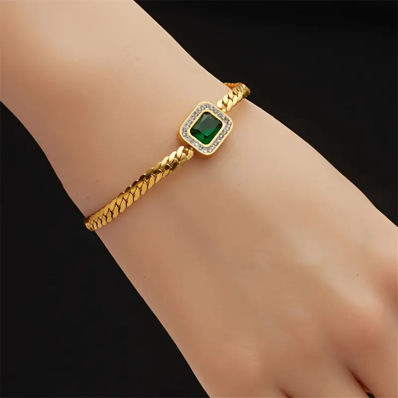 Orielle – Elegantes Vergoldetes Armband mit Grünem Stein Verdaska