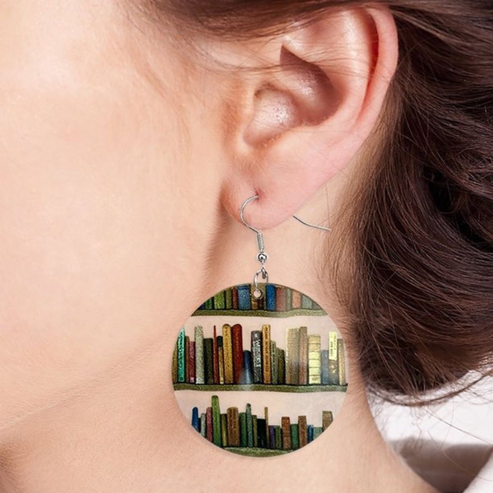 Damen Ohrringe mit Buch- und Bibliotheksmotiv