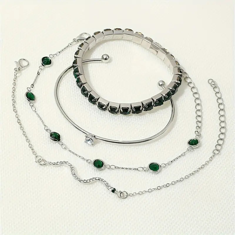 Camille – Ensemble von Eleganten Armbändern mit Grünen Steinen