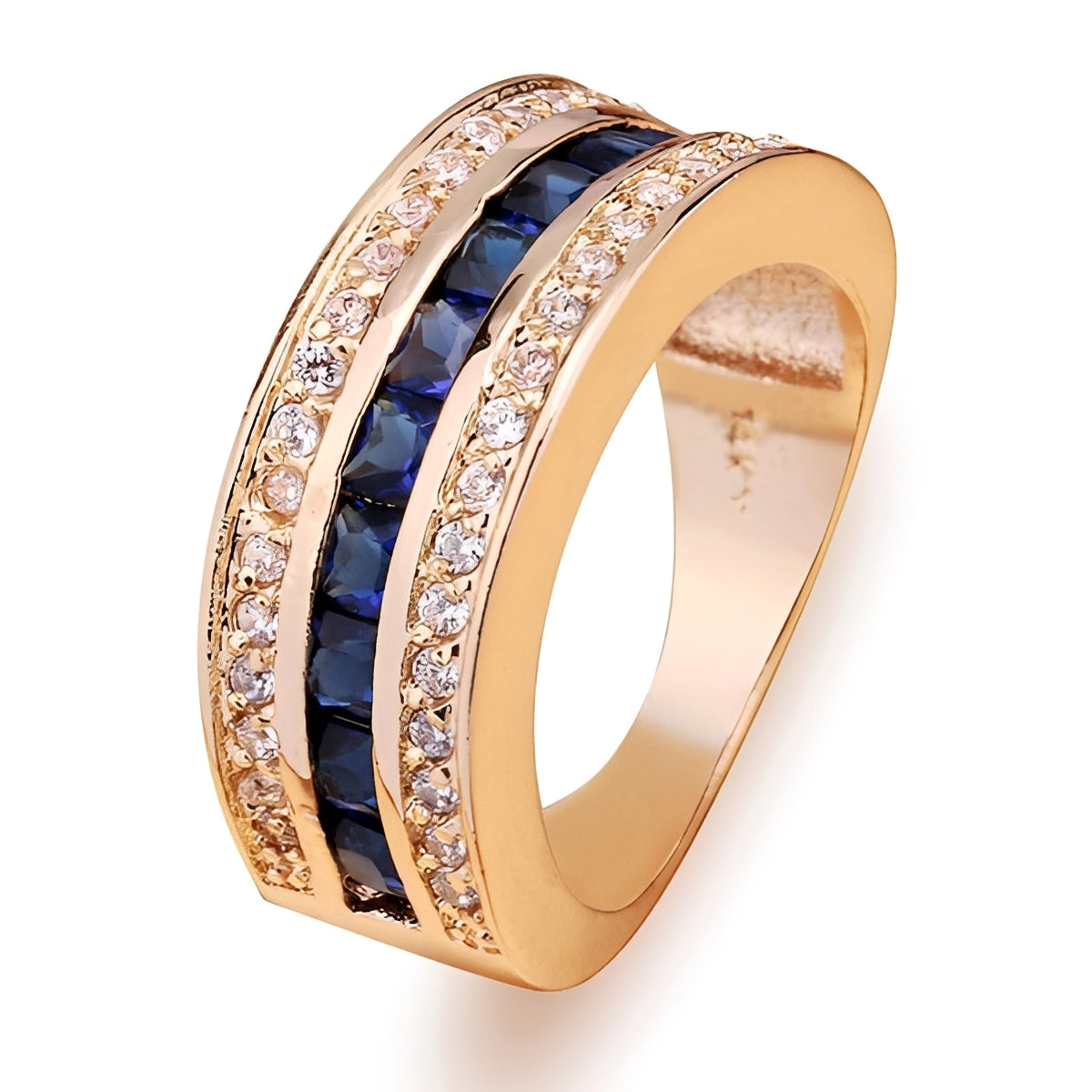Ronan – Herrenring Quadratisch Kristalle & Vergoldeter Saphir