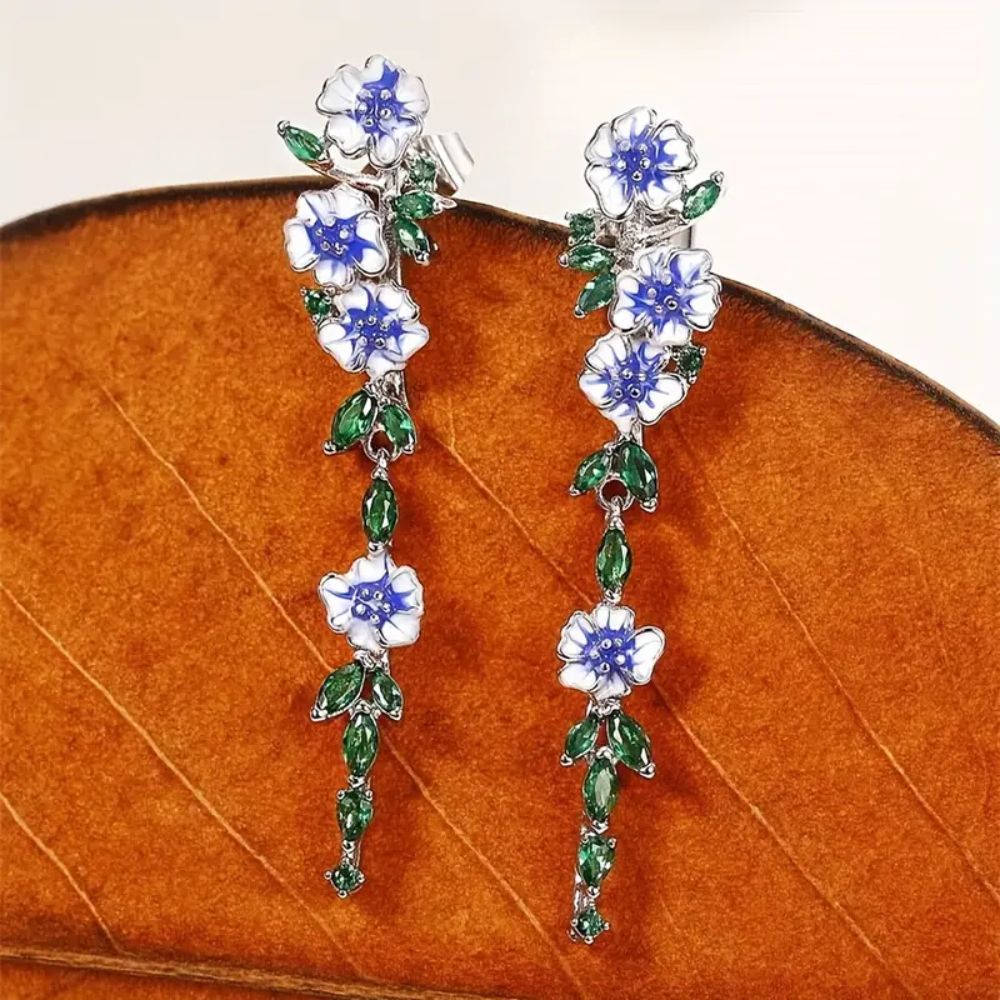 Damen Kettenohrringe mit Blumenmotiv - Paar