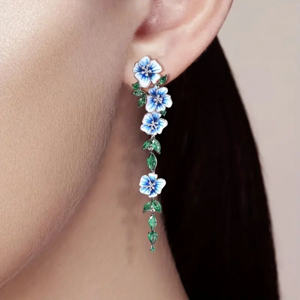 Damen Kettenohrringe mit Blumenmotiv - Paar