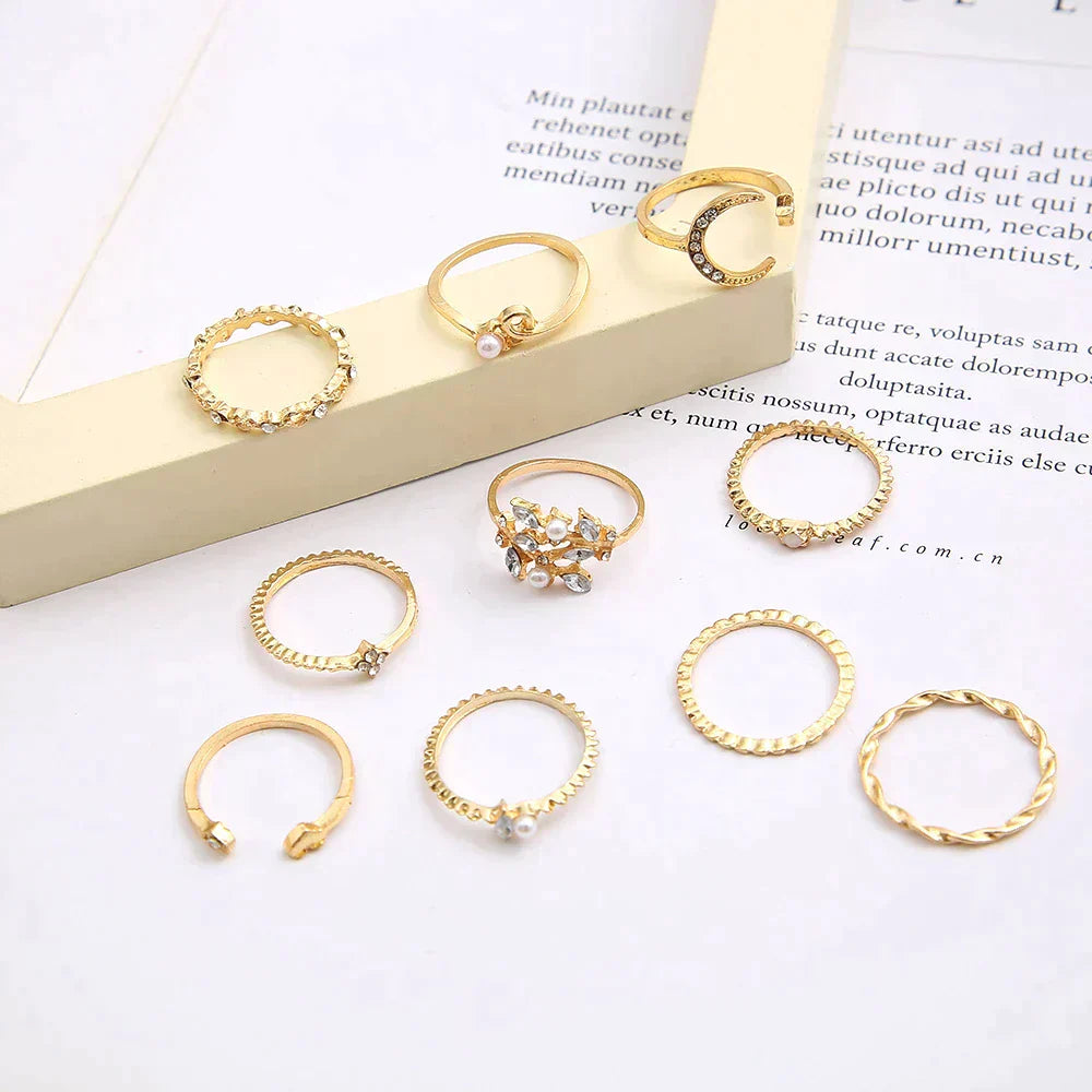 Anne – Satz von 10 Boho-Ringen Gold und Silber