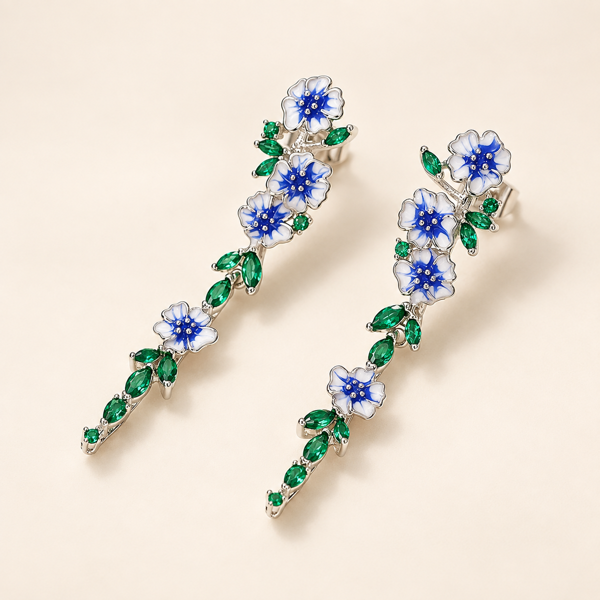 Damen Kettenohrringe mit Blumenmotiv - Paar