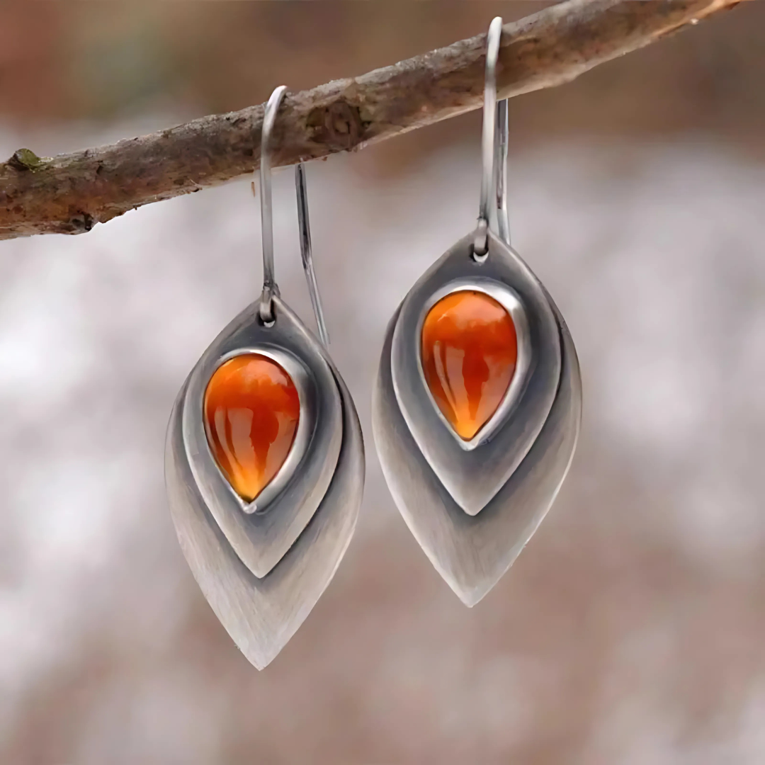 Inès – Vintage-Ohrringe mit orangefarbenem Stein und Sterlingsilber