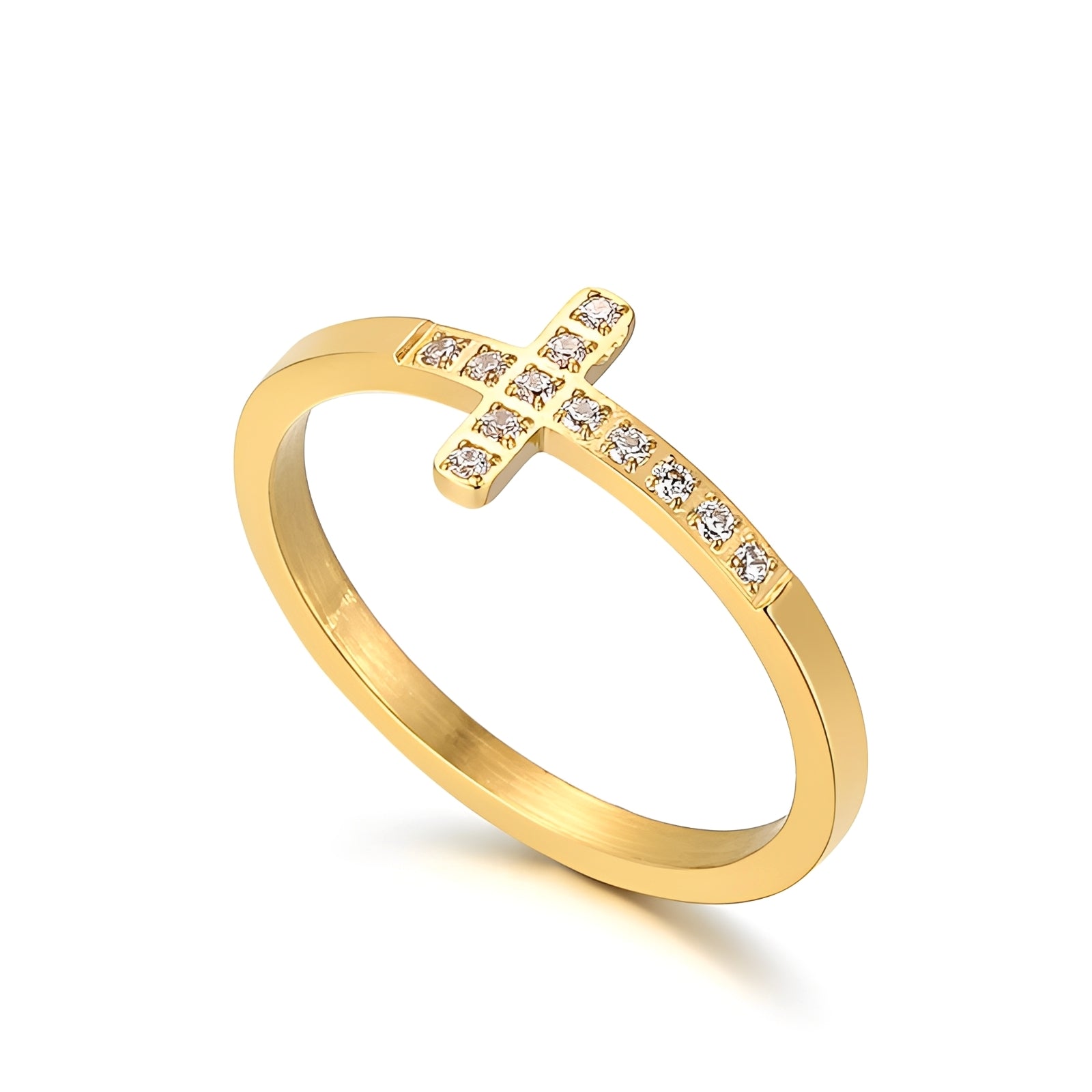 Juliette – Ring Goldenes Kreuz mit Leuchtenden Steinen