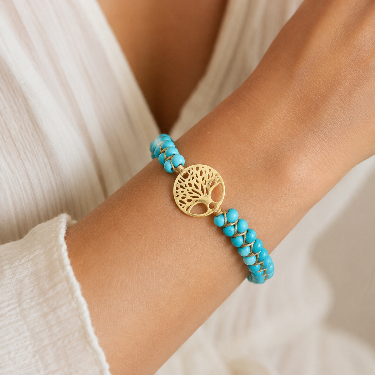 Arboréa – Handgefertigtes Lebensbaum-Armband mit Türkis
