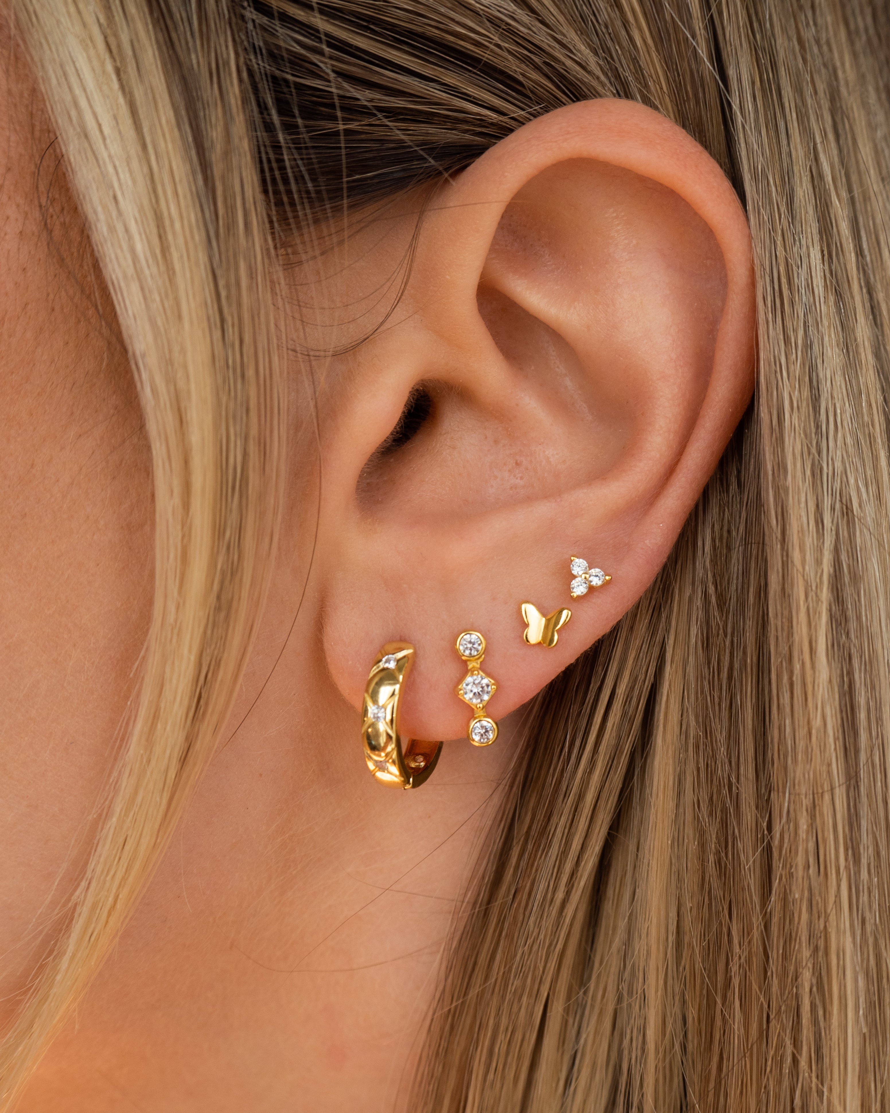 Gold Drei Kristall Blumen Ohrstecker
