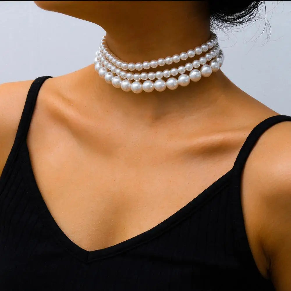 Perlen Chocker Halskette Set - (3er Set) Perlenkette