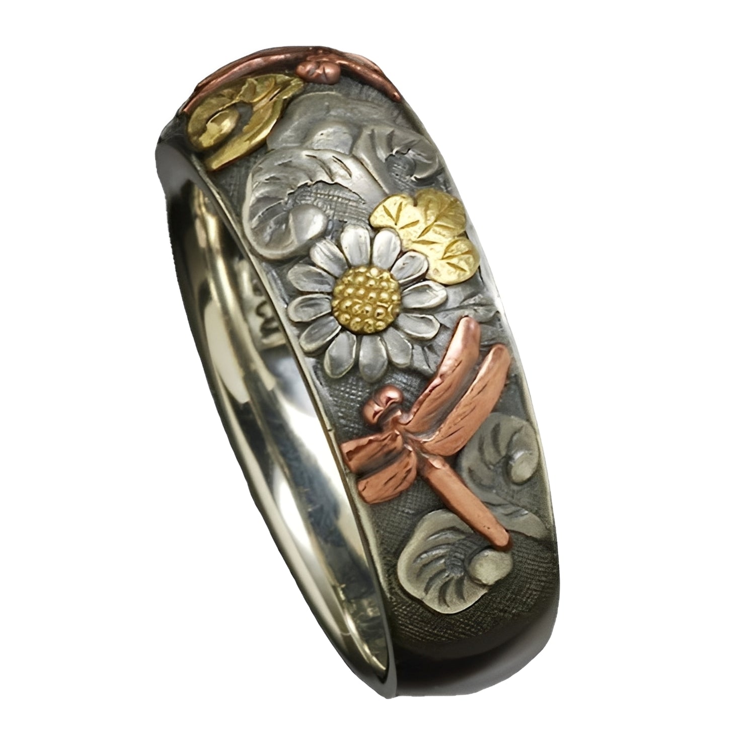 Annie – Vintage Skulptierter Ring Blume Libelle Sonnenblume