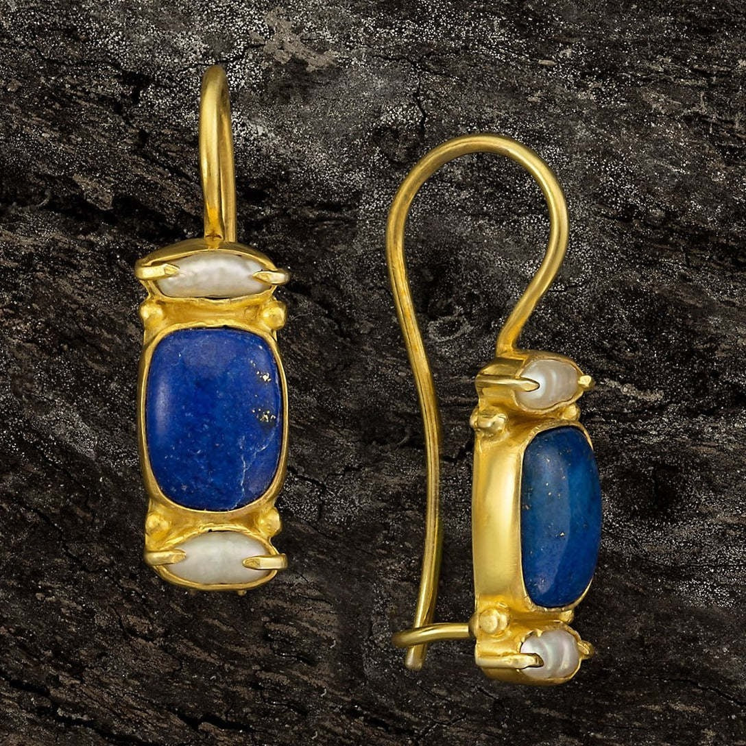 Azura – Vintage Blaue & Goldene Tropfen-Ohrringe