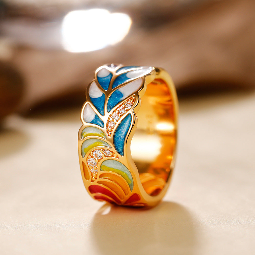 Margaux – Ring Goldmotiv Keramik Blau und Weiß