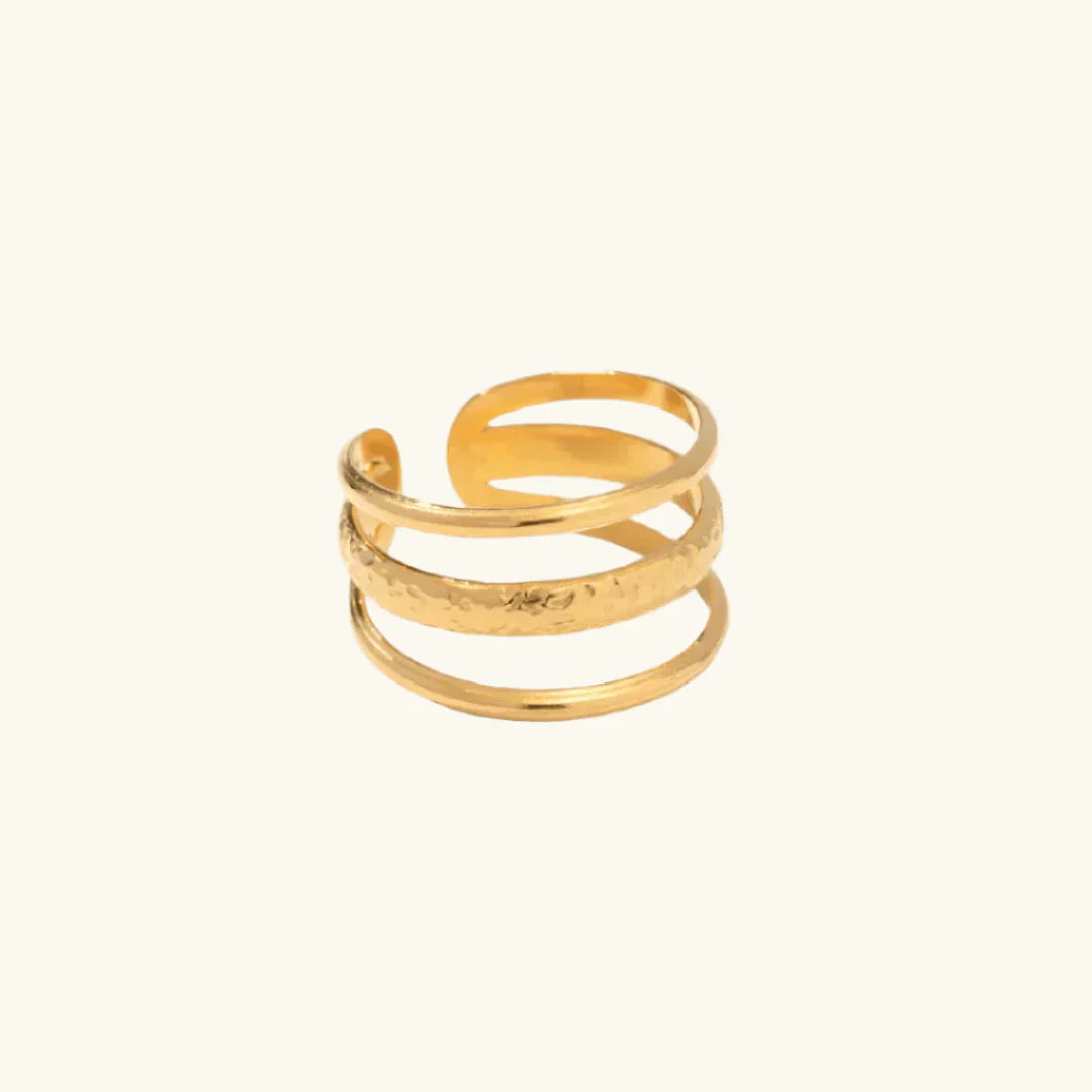Inez – Retro Offener Ring mit Relief Drei Linien