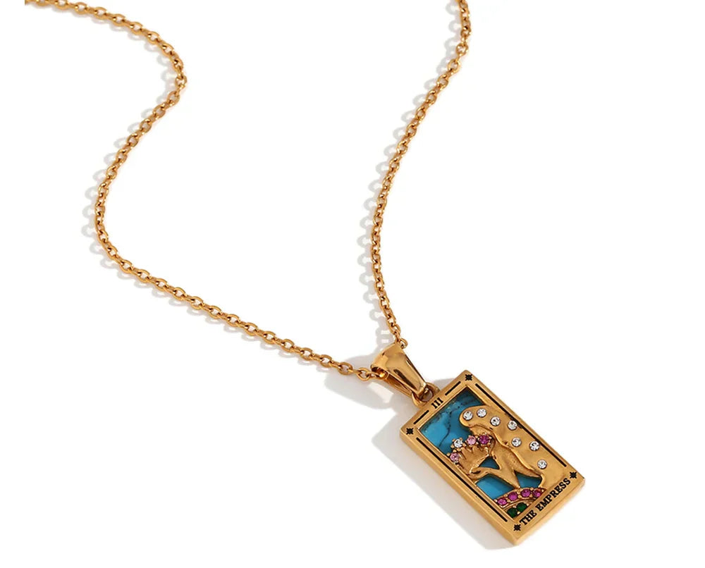 Mystika – Tarot-Halskette mit rechteckigem Anhänger und Strass