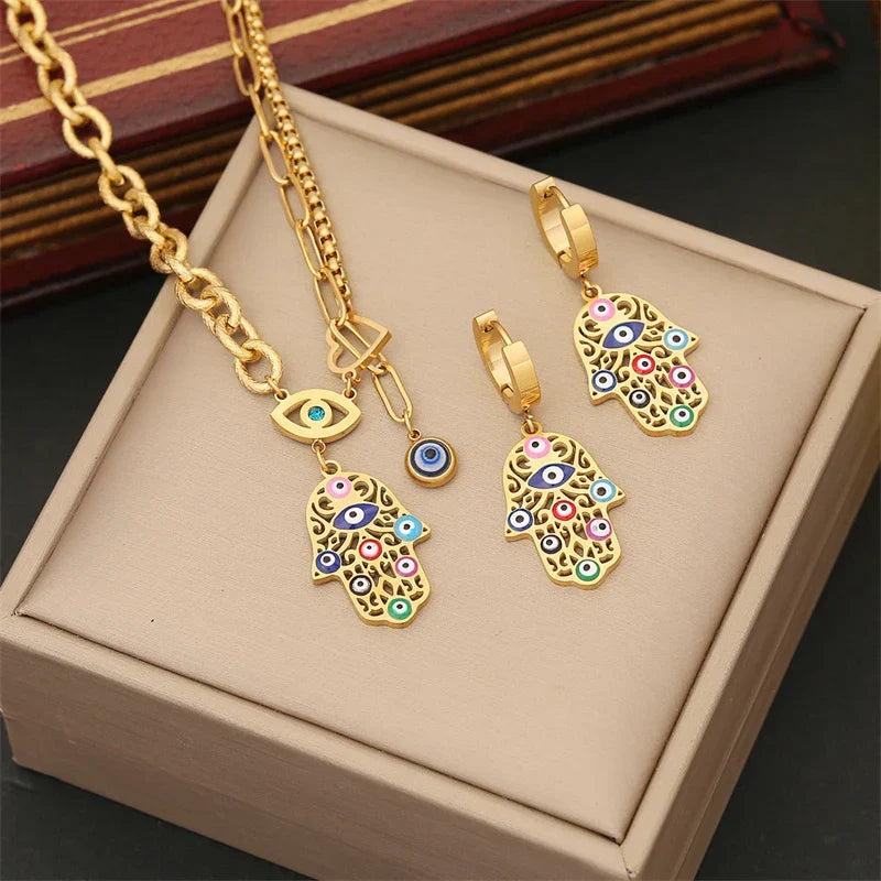 Sahar – Schmuckset Schützendes Auge Mehrfarbig