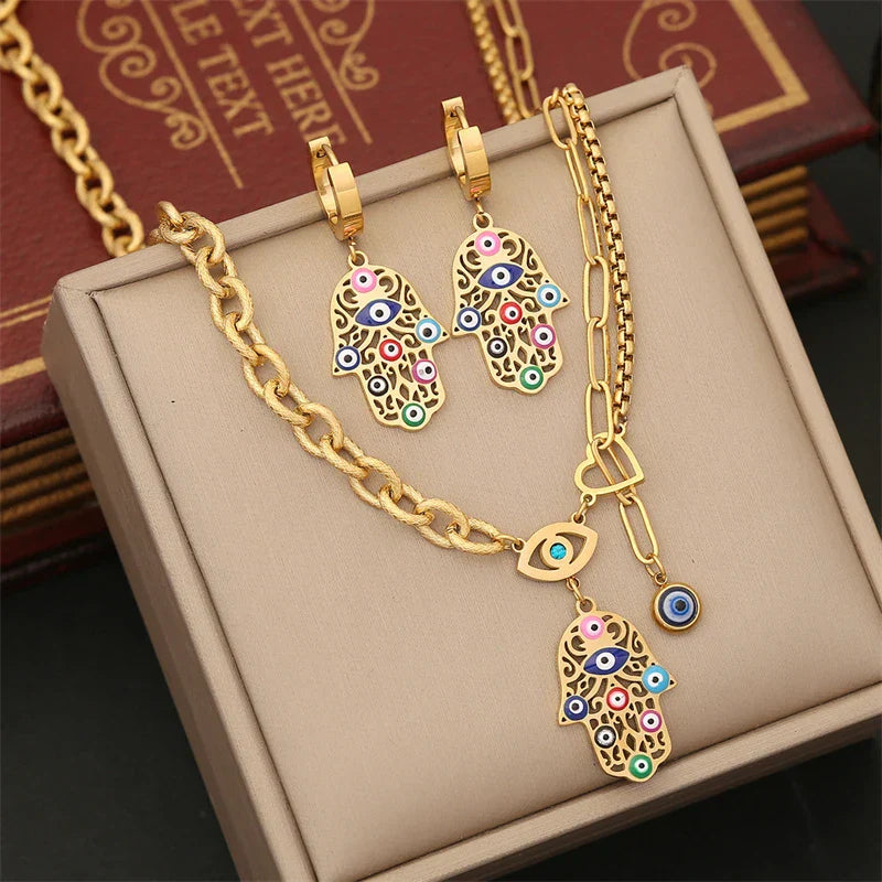 Sahar – Schmuckset Schützendes Auge Mehrfarbig