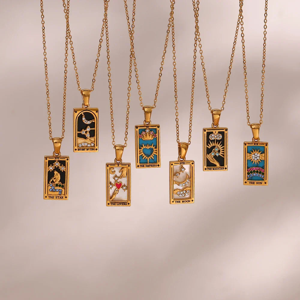 Mystika – Tarot-Halskette mit rechteckigem Anhänger und Strass