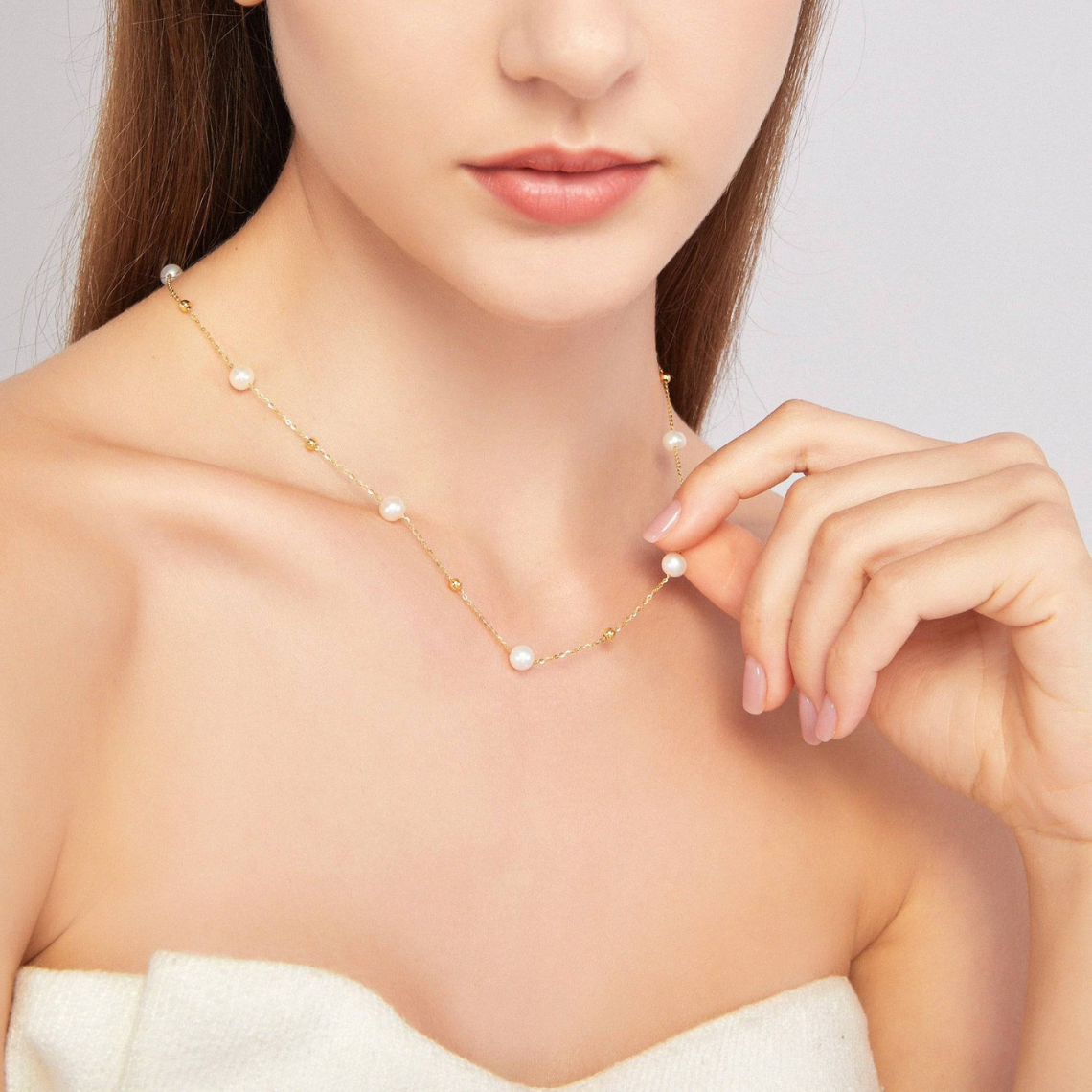 Gold und Perlenkette - abwechselnd Perlen und Goldkette