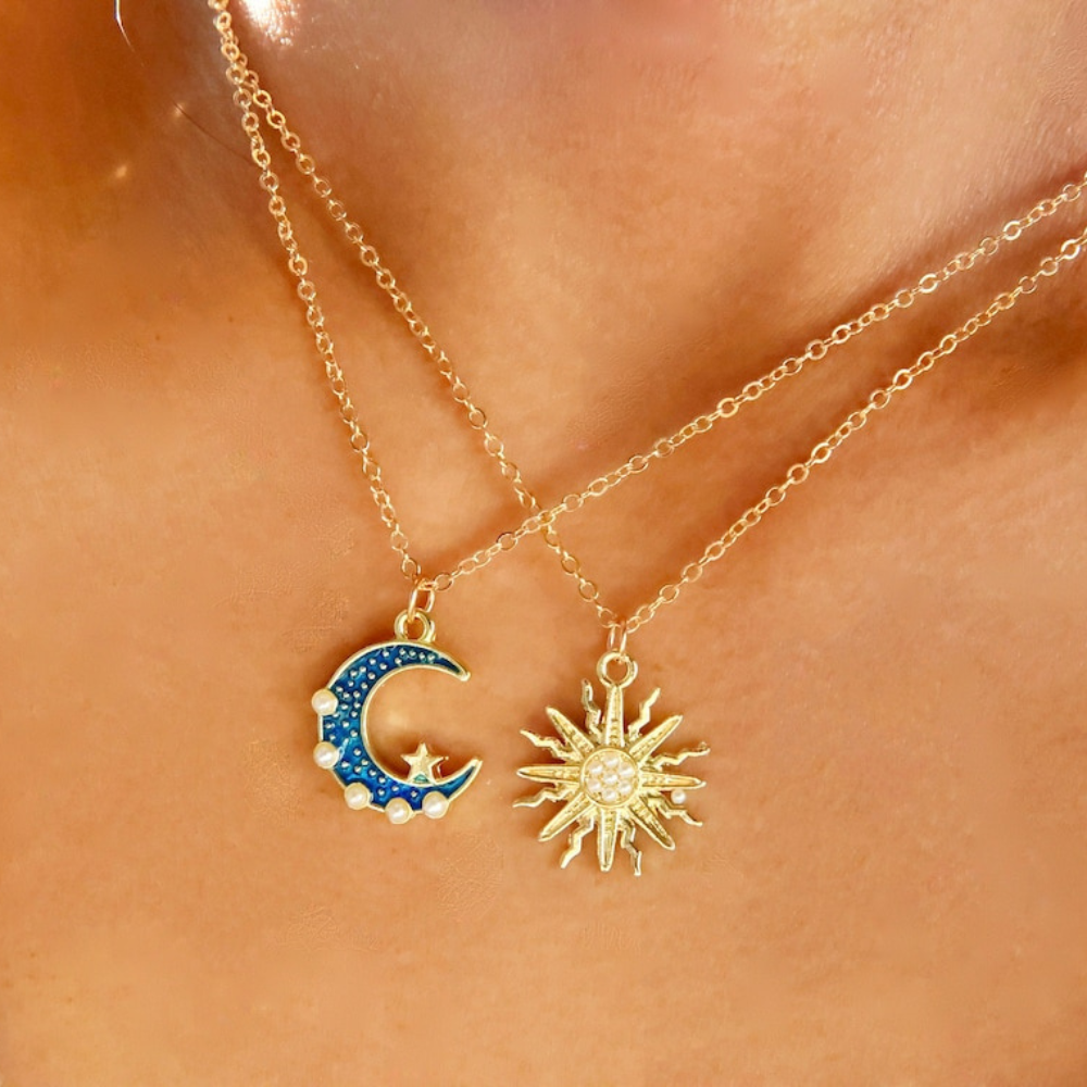Sonne & Mond Halsketten-Set - Lagen-Halskette mit Himmelsmotiven