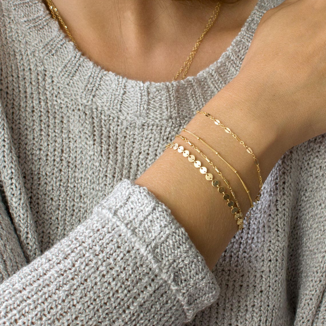 Röhrenketten-Scheiben-Armband - Lagen-Armband-Set