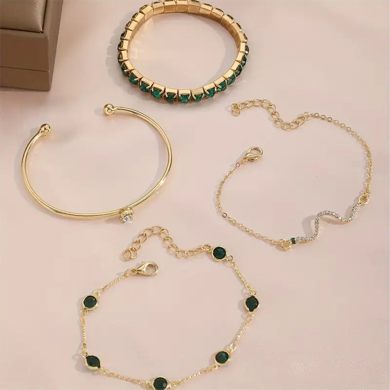 Camille – Ensemble von Eleganten Armbändern mit Grünen Steinen