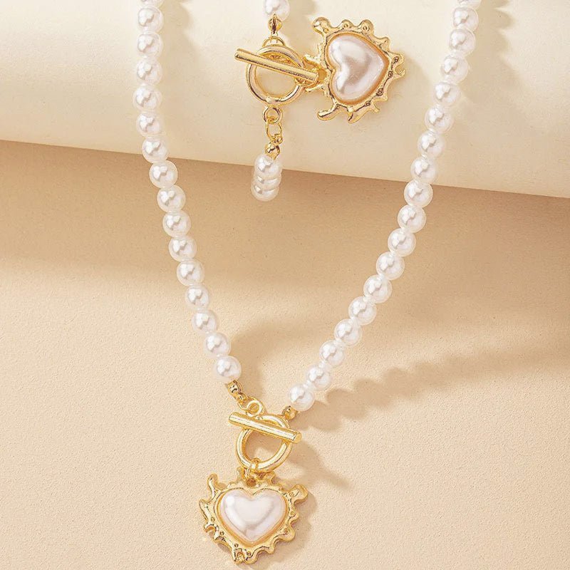 Lara – Ensemble Collier & Bracelet Cœur Perlé