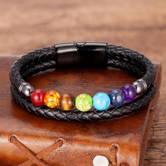 Zenaro – Armband Leder Gleichgewicht 7 Chakren