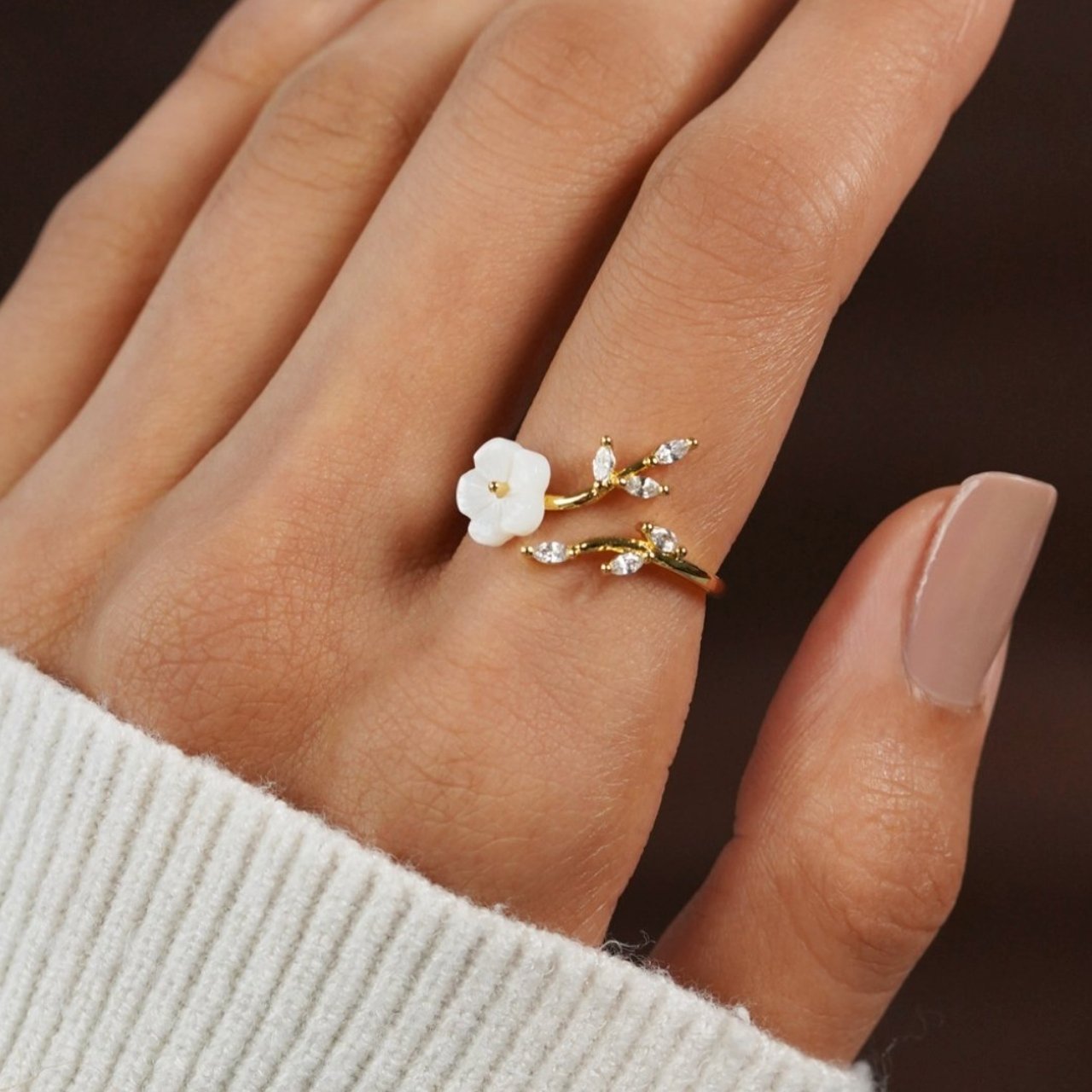 Wildflower Ring - Muschel-Kristall-Blütenblatt-Ring