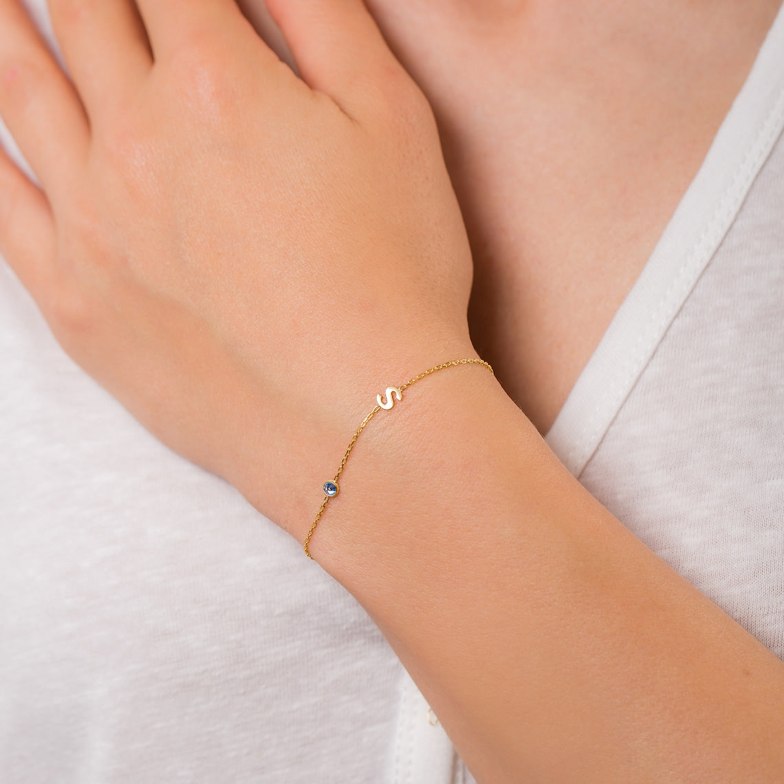 Geburtsstein-Buchstaben-Armband - Initialen-Armband