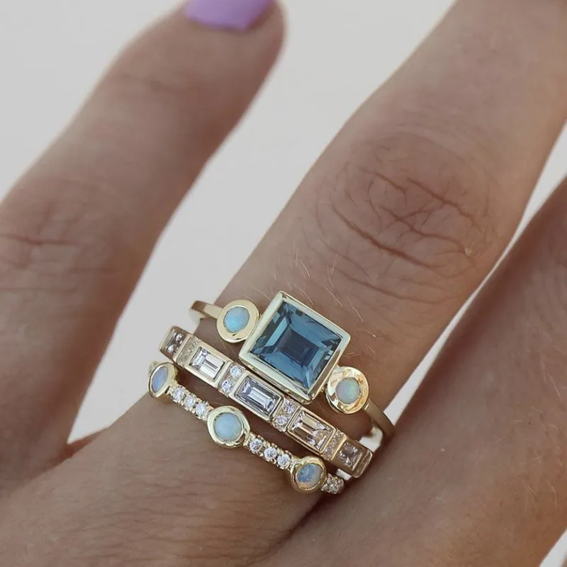 Nara – Set aus Vintage-Ringen mit blauem Kristall