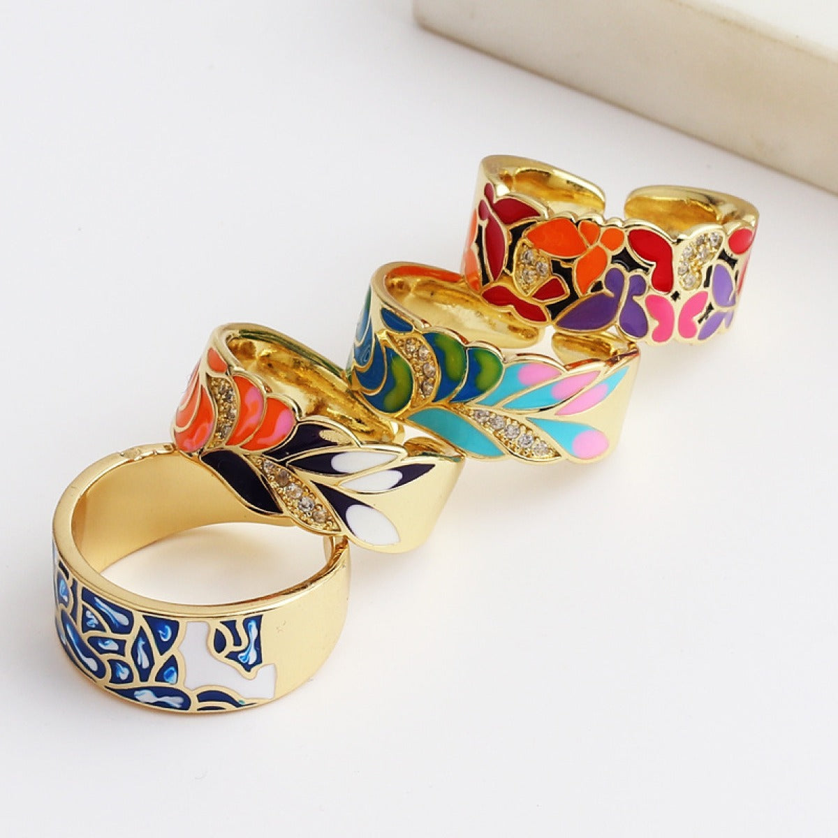 Kamille – Ring Camille Groß Blau Blattmotiv