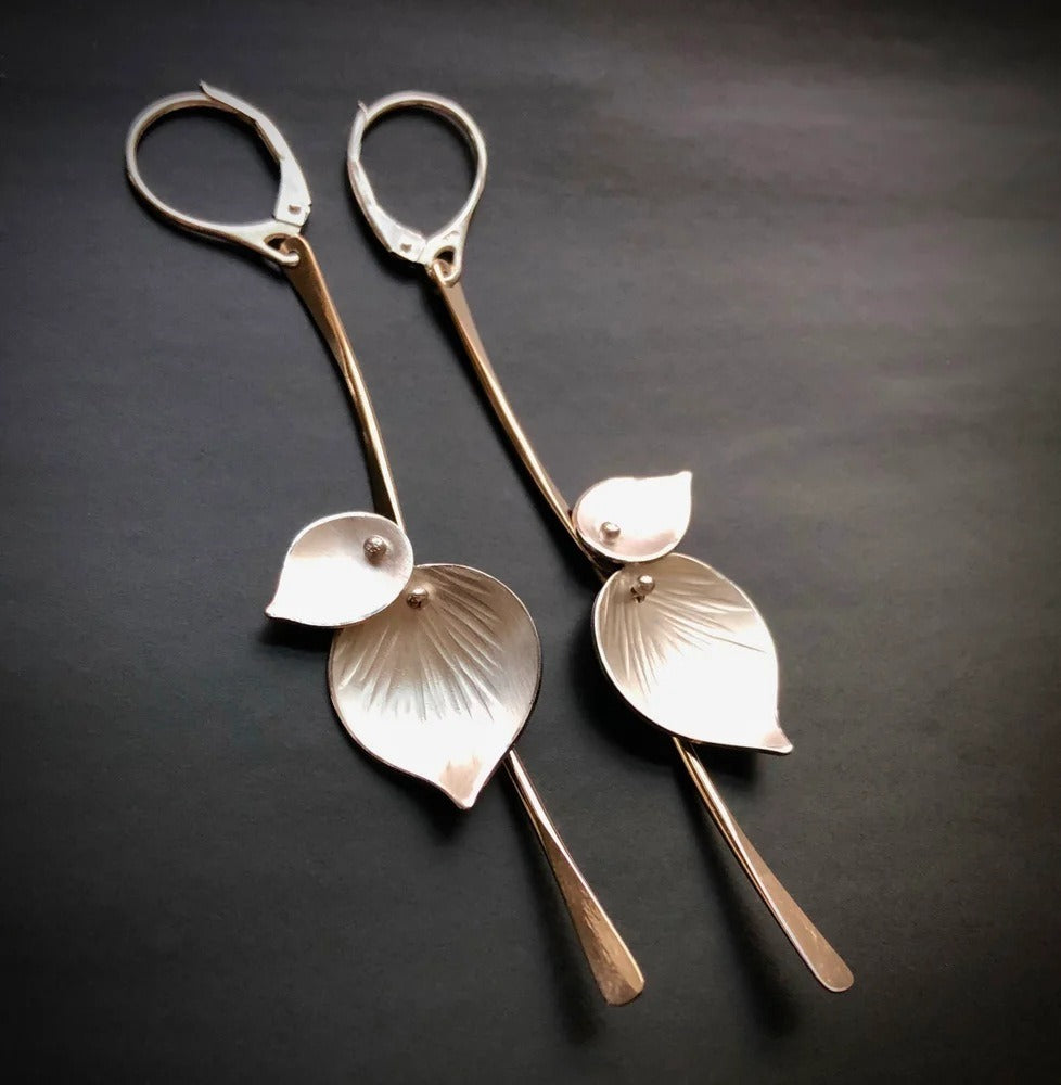 Alira – Vintage-Blatt-Ohrringe in Silber
