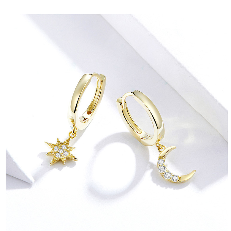 Celestia – Ohrringe Stern & Mond Gold