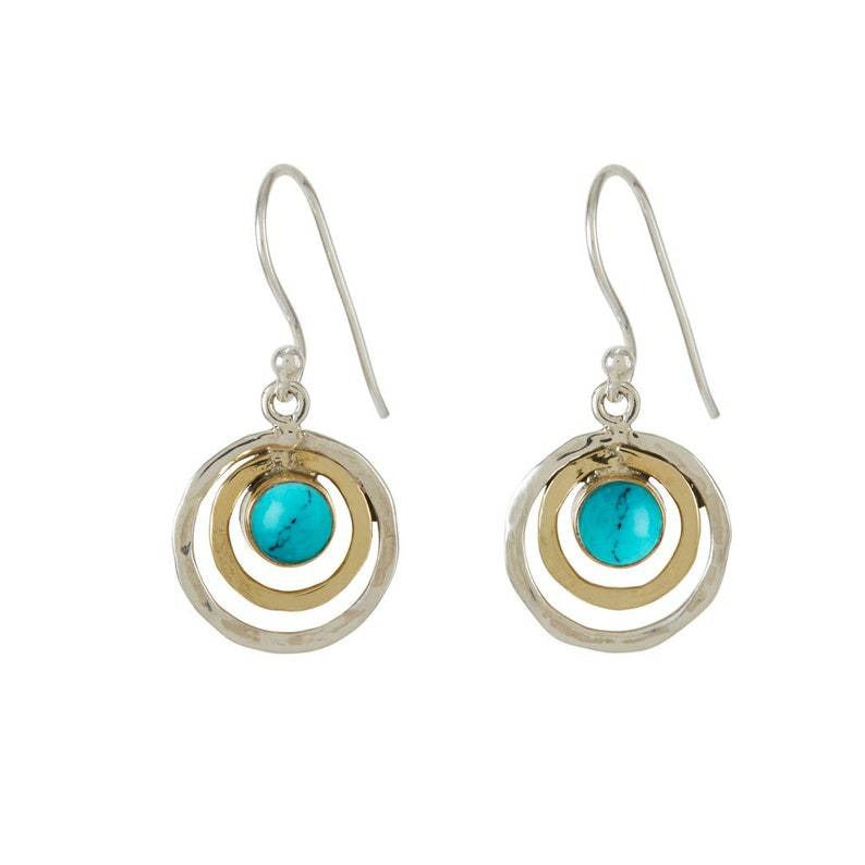 Nayah – Boho-Ohrringe Saturn mit Türkis-Stein, Silber- und Gold-Finish